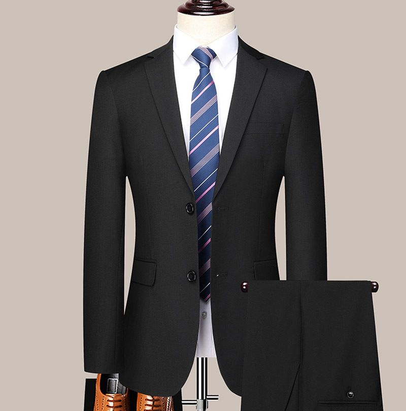 Solid color light business set for men's autumn new youth slim fit two button suit pants_voghion.com
