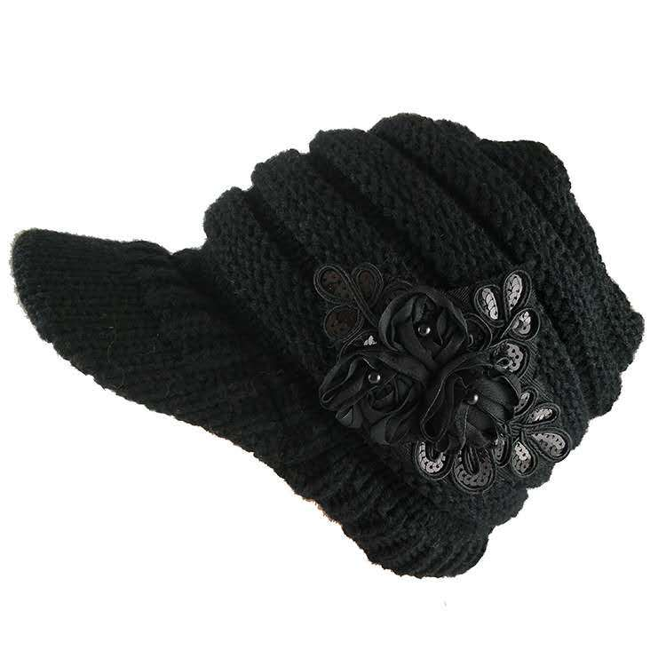 Casquette de baseball à paillettes, style bec de canard, avec bord, chapeau chaud en laine pour femme, automne et hiver_voghion.com