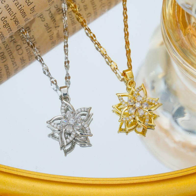 Real Gold Electroplated Rose Rotating Windmill Instagram Fashion Necklace Women's Internet Celebrity Hot Clavicle Chain_voghion.com
