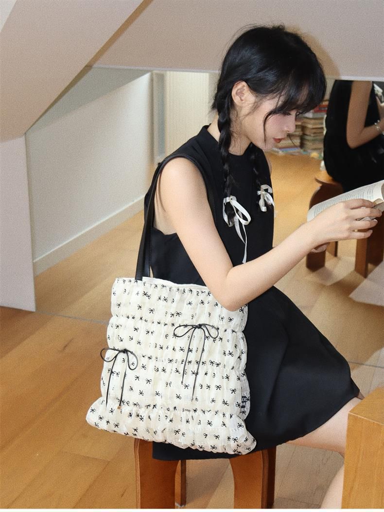 Borsa a mano da donna di alta qualità, grande capacità, leggera, con tracolla a fiocco_voghion.com