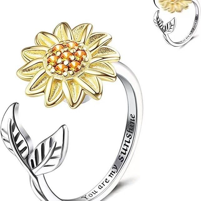 Rotating Engraving Adjustable Anxiety Open Stress Relief Zircon Ring For Women_voghion.com