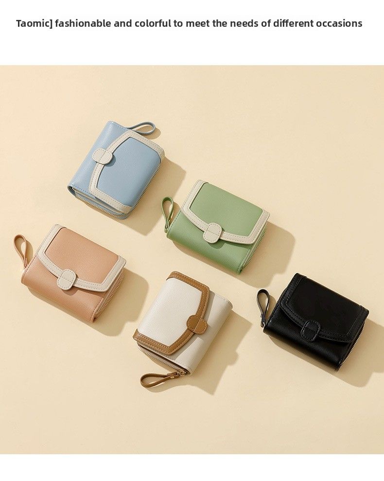 Women's Japanese Coin Purse Student Sweet Short Tri-fold Cross-border Zipper Hand-held Folding Bag PU Wallet_voghion.com