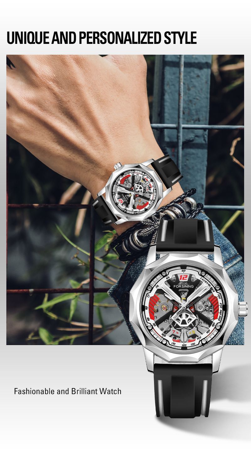 FORSINING Designer Luxury Fashion Steel Skeleton Mechanical Gold Watch For Men Manual Movement Clock Waterproof Silicone Strap_voghion.com