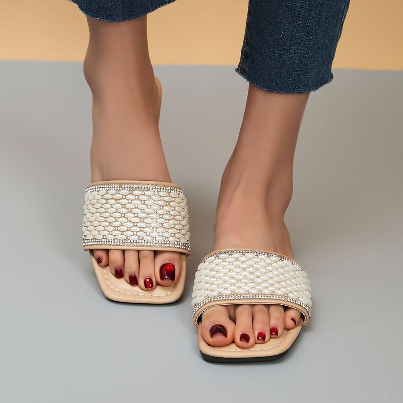 2024 Flat Bottom Water Diamond Women's Line Out Cool Open Toe Beach Slippers_voghion.com
