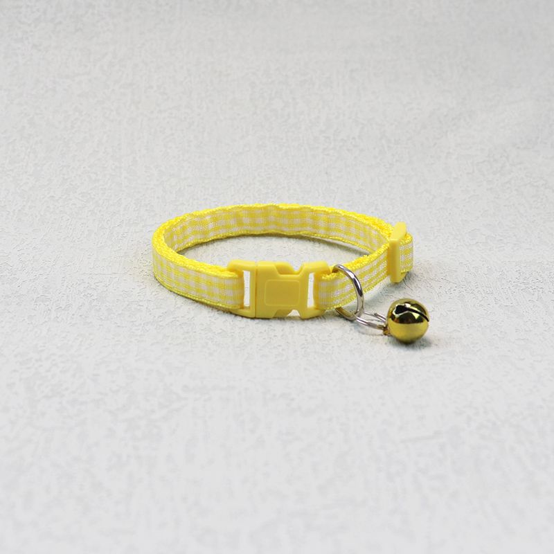 Collier pour chien et chat tissé coloré, petit format, décontracté, à carreaux, avec clochette et anneau_voghion.com