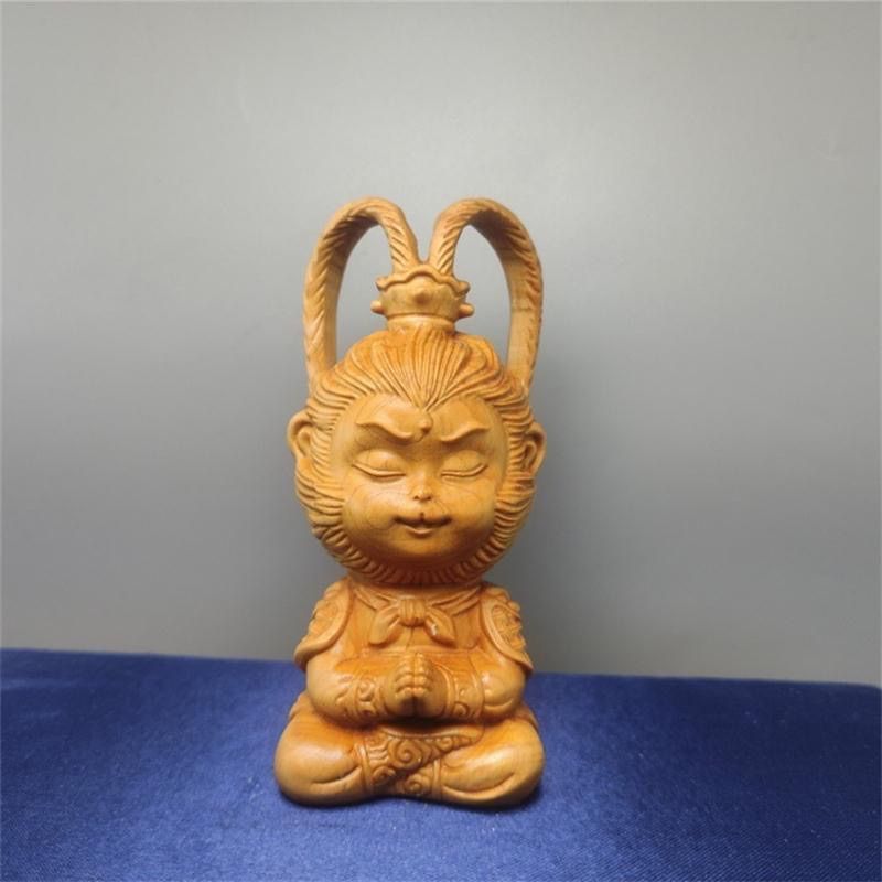 Thuja Handheld Piece Creative Solid Wood Carving Craft Fighting Buddha Car Ornament Monkey King Sun Wukong_voghion.com