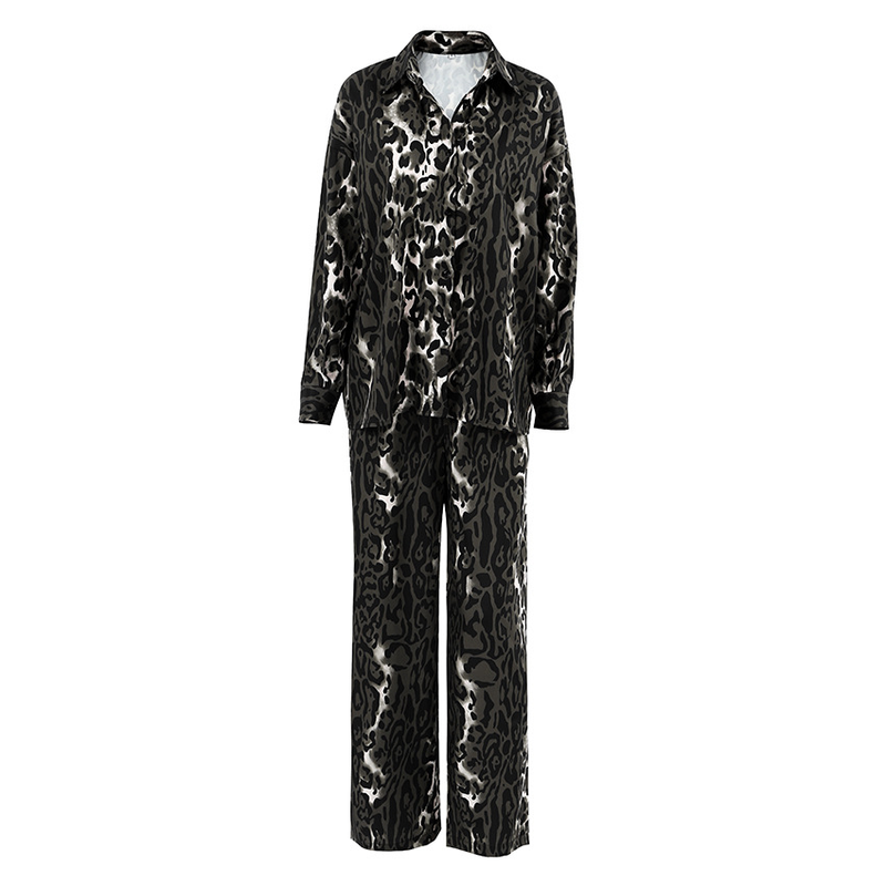 Il pigiama da donna in finta seta con stampa leopardata, maniche lunghe e pantaloni transfrontalieri, può essere indossato fuori casa_voghion.com