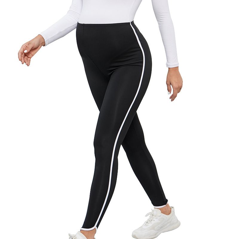 Family matching Nouveau pantalon de maternité taille haute assorti de couleur noire, levage des hanches, soutien élastique du ventre, leggings de yoga à neuf points, vêtements de maternité_voghion.com