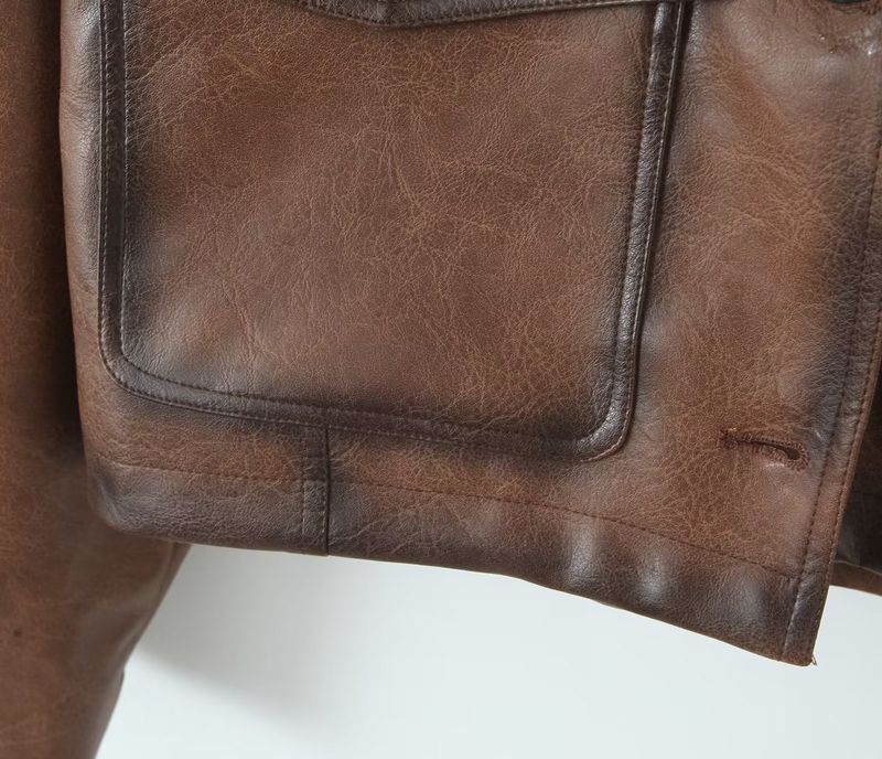 Damenbekleidung Vintage PU-Motorradjacke für Damen – Retro-Kurz-Bikerjacke mit Reverskragen und Taschen_voghion.com