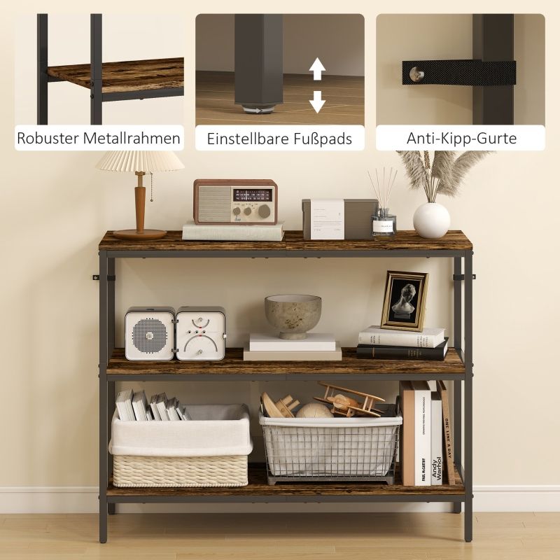 Konsolentisch Als Beistelltisch Mit 3-stufigem Regal, Metallgestell, Hellbraun_voghion.com
