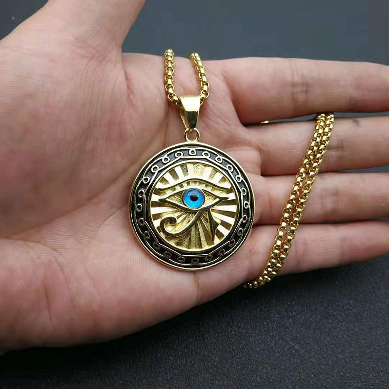 New Egypt Eye of Horus Bijoux Plaqué Or Blue Eye Round Tag Pendentif Collier_voghion.com