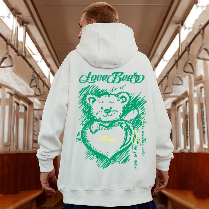 Huamian hoodie men's teddy bear American style autumn winter plush thickened couple outfit large and fat hooded jacket_voghion.com