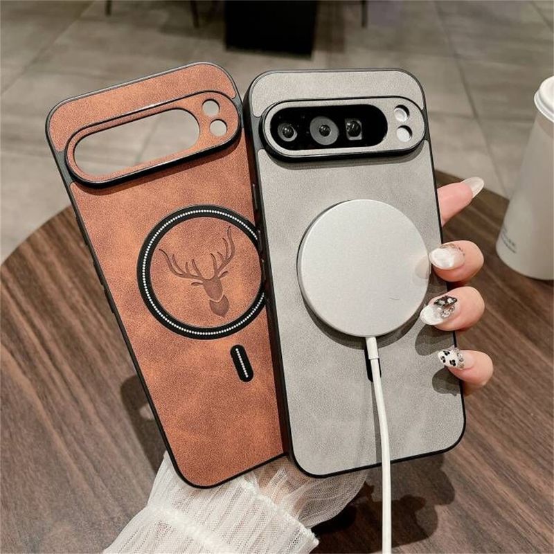 Retro Deer Head Matte Leather For Magnetic Case For Google Pixel 9 8 7 Pro XL 8A 7A Business Wireless Charge Soft Cover_voghion.com
