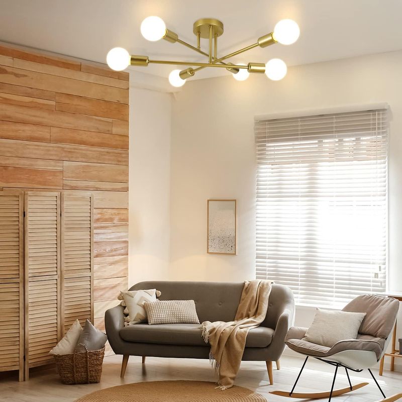 Glitzerlife Deckenleuchte 6-flammig E27 - Vintage Flurlampe Retro-Gold Metall Schlafzimmerlampe Für Küche Esstisch Wohnzimmer (ohne Leuchtmittel)_voghion.com