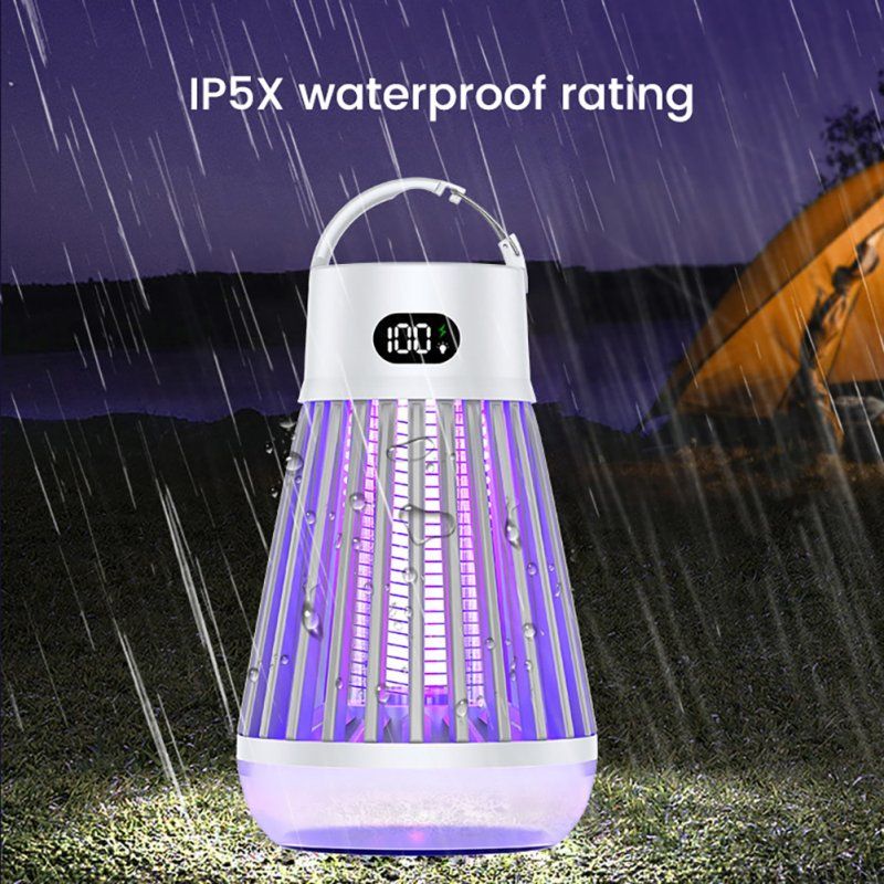USB Bug Zapper, Mosquito Killer Lamp, Portable Hanging Loop Bug Zapper, IPX5 Waterproof, 2000mAh Fly Zapper For Summer Trip, Outdoor Camping Black_voghion.com