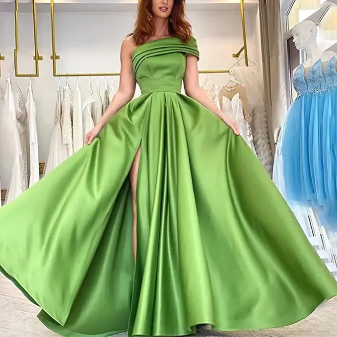 Women's Clothing Evening Dress Birthday Party Tutu Skirt Green High Split Sexy Robe_voghion.com