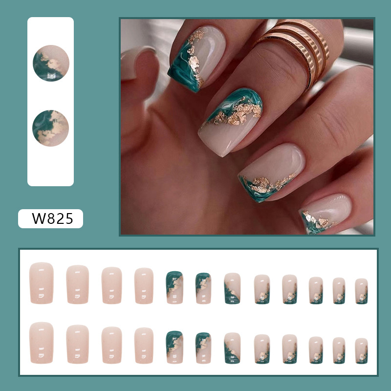 Blaue Zigarette, Regenglas, Halo, gefärbte Goldfolie, Schönheit, Mode, mittellang, tragbar, abnehmbarer Nagel_voghion.com