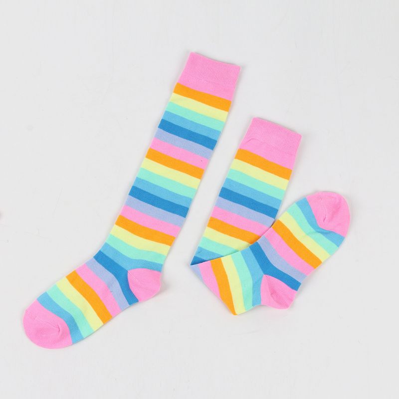 Unisex Kleurrijke gestreepte kniekousen Dames katoenen sokken Heren mid-tube sokken Vakantiefeest regenboog kuitsokken_voghion.com