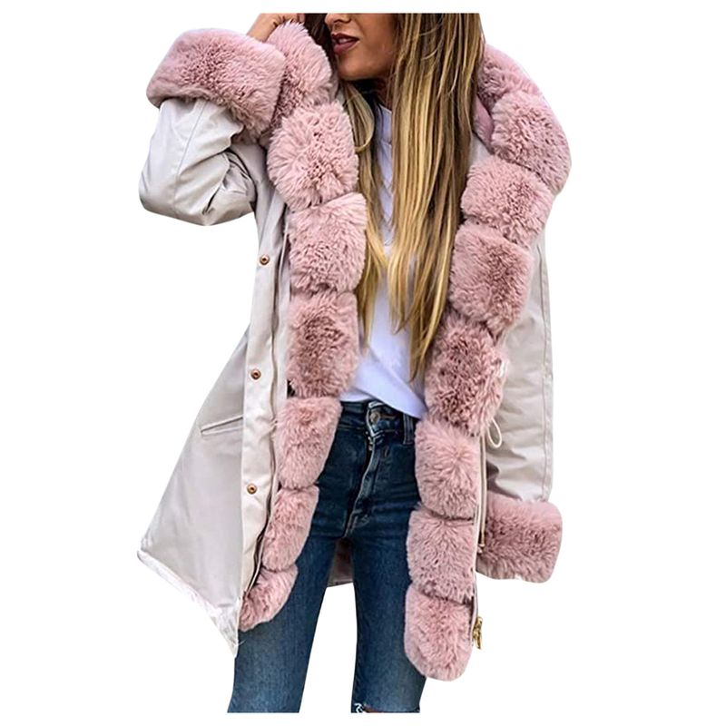 Giacca da donna in cotone con cerniera, giacca alla moda, nuovo collo in pelliccia staccabile, parka in cotone con cappuccio caldo_voghion.com