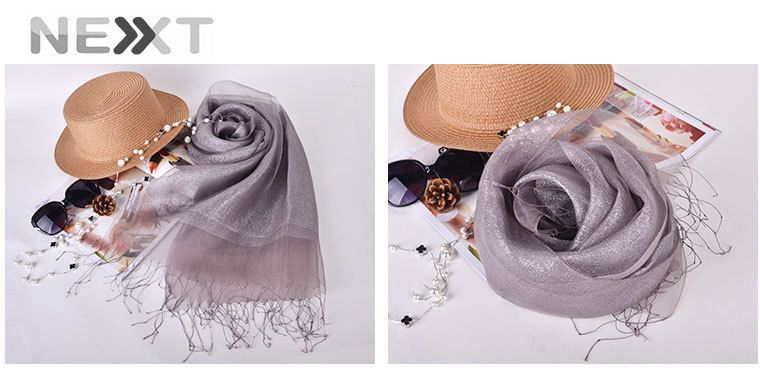 spring and summer mulberry silk scarf sunscreen shawl double-layer contrast color gold tassel silk organza scarf  _voghion.com