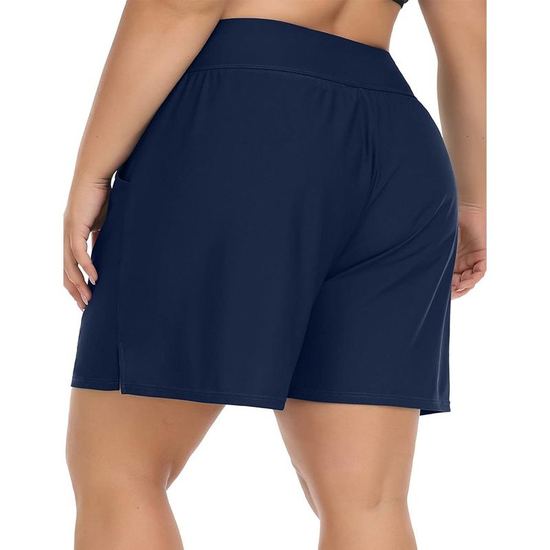CHARMLEAKS Plus Size Swim Shorts For Women High Waisted Board Shorts Tankini Swimsuit Bottom With Pockets_voghion.com