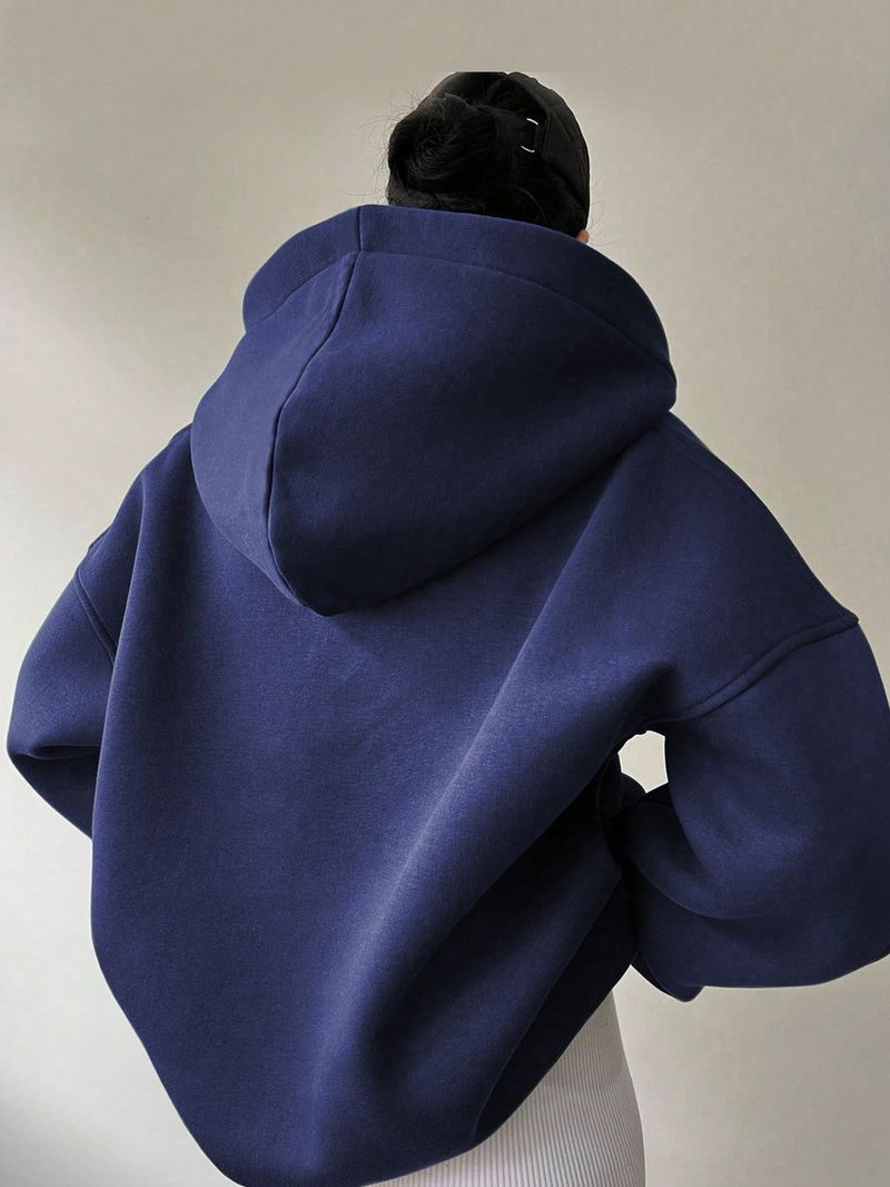 Women's Clothing Sweatshirt Solid Color Long Sleeve Hooded Solid Color Loose Sweater Women's Top_voghion.com