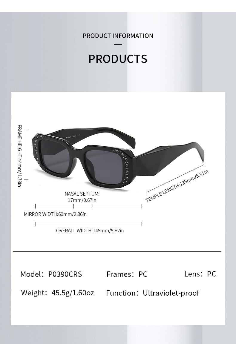 2023 nieuwe trendy diamant met UV-bestendig klein frame vierkant PRA-ontwerp, hoogwaardige zonnebril voor dames_voghion.com