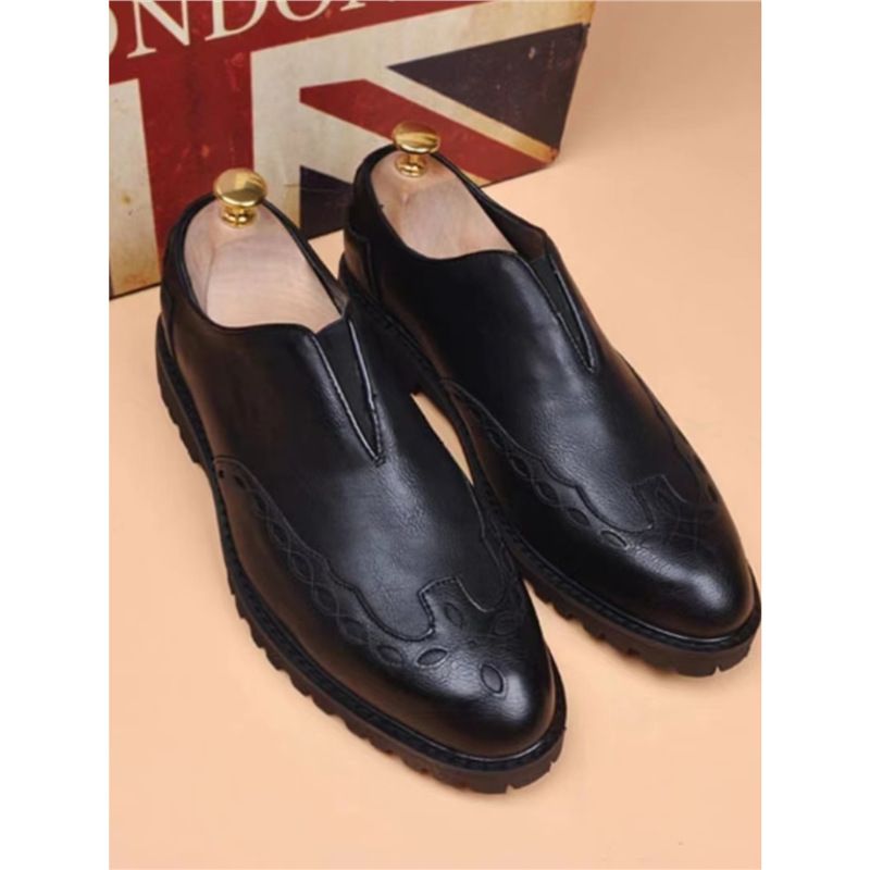 Men's Height Increasing Trendy Hairstylist Pointed Business Carved Breathable Casual Leather Shoes_voghion.com