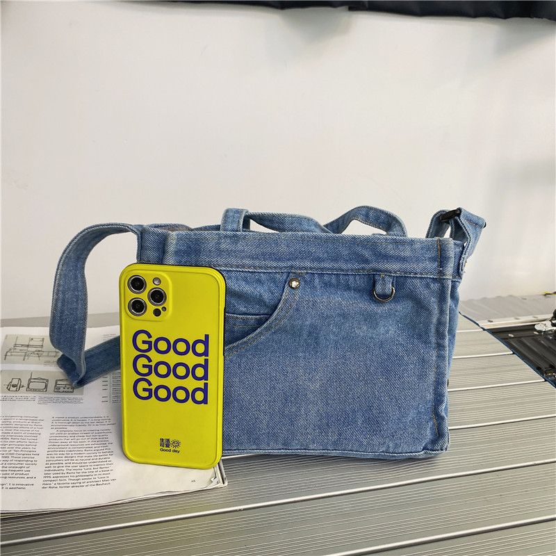 Borsa a mano in denim, tracolla, trendy, da donna, piccola, quadrata, stile campus, casual_voghion.com