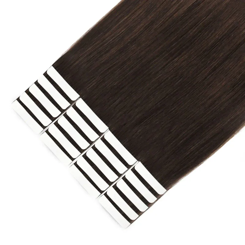 Dunkelbraunes Tape In Echthaar-Extensions, Echthaar, nahtlos, unsichtbar, Skin Weft, selbstklebendes Haar, 20 Stück_voghion.com