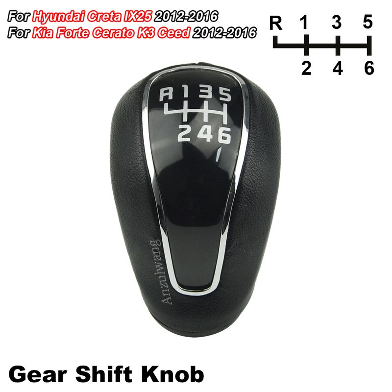 Leder Manuelle Schaltknauf Hebel Stick Shifter Hyundai Creta IX25 Für Kia Forte Cerato K3 Ceed 2012 2013 2014 2015_voghion.com