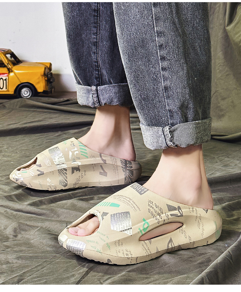 Sommer Straße Trendy Hausschuhe Fisch Mund EVA Zwei Farbe Dicke Unterseite Tritt Auf Scheiße Gefühl Sandalen Outdoor Erhöhen Strand Schuhe Männer_voghion.com