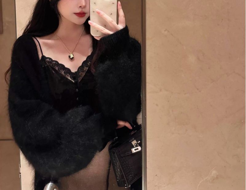Pull en velours de vison doux et moelleux pour femme, style décontracté et décontracté, sensation haut de gamme, cardigan tricoté pour le printemps, l'automne et_voghion.com
