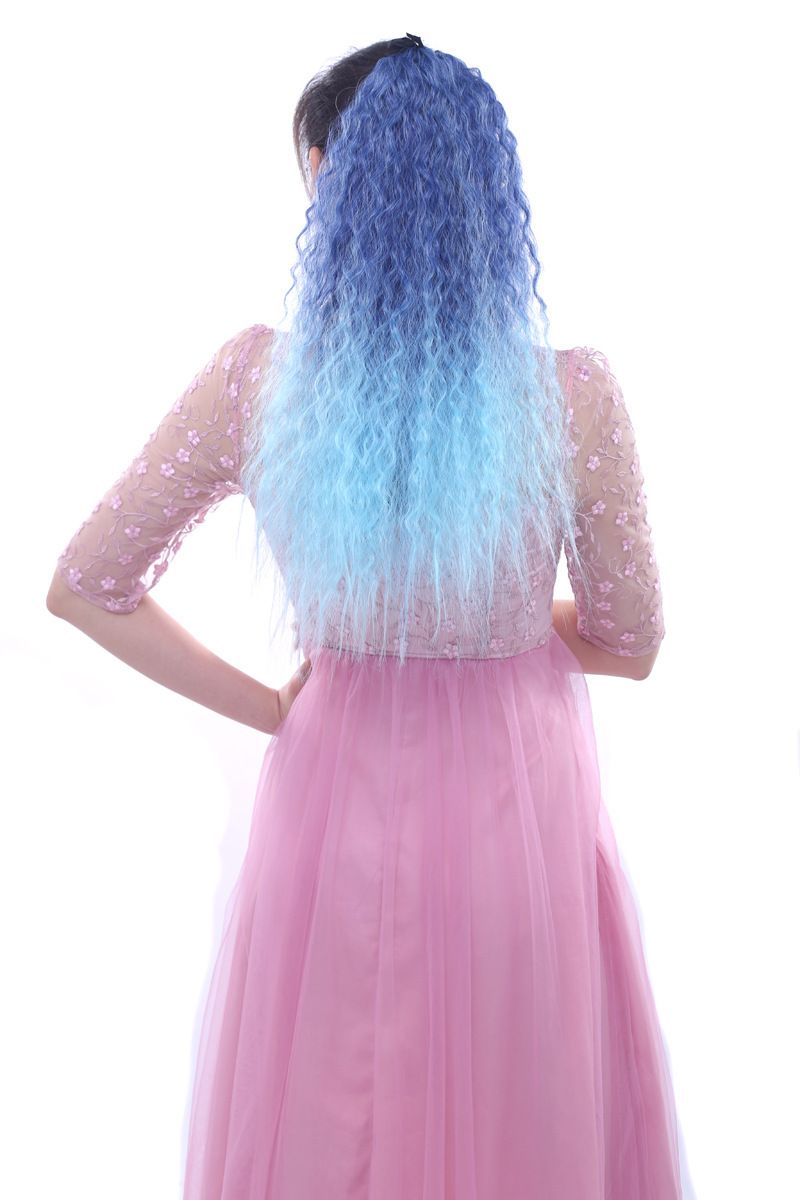 fashion grandma gray wig ponytail color gradient corn perm ponytail long curly hair corn silk tie ponytail_voghion.com