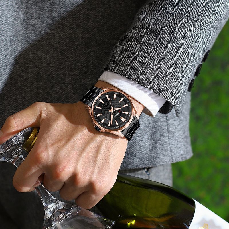 Men's Waterproof Quartz Watch With Stainless Steel Band, Minimalist Round Dial, Date Display, Casual Business Wristwatch_voghion.com