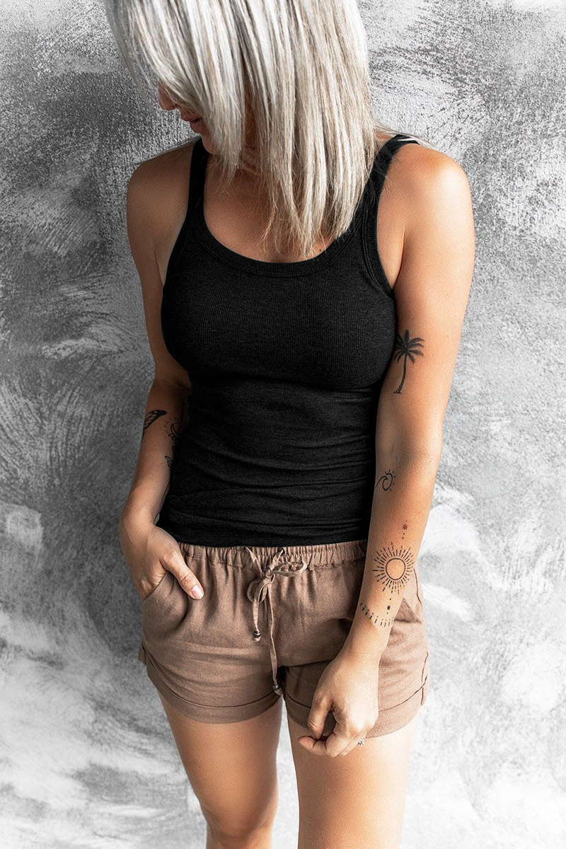 2023 Solid Color Versatile Tank Sexy Round Neck Underlay Overlay Top T-shirt Women's Wear_voghion.com