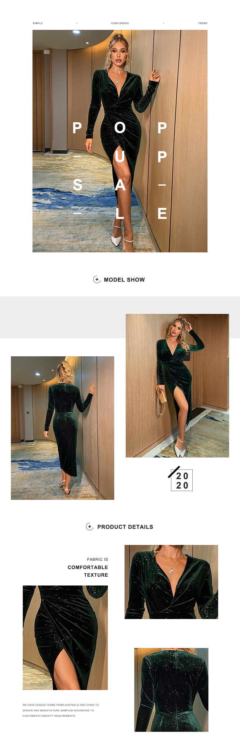Vestido de noche para banquete para mujer, vestido sexy con abertura alta de terciopelo brillante_voghion.com