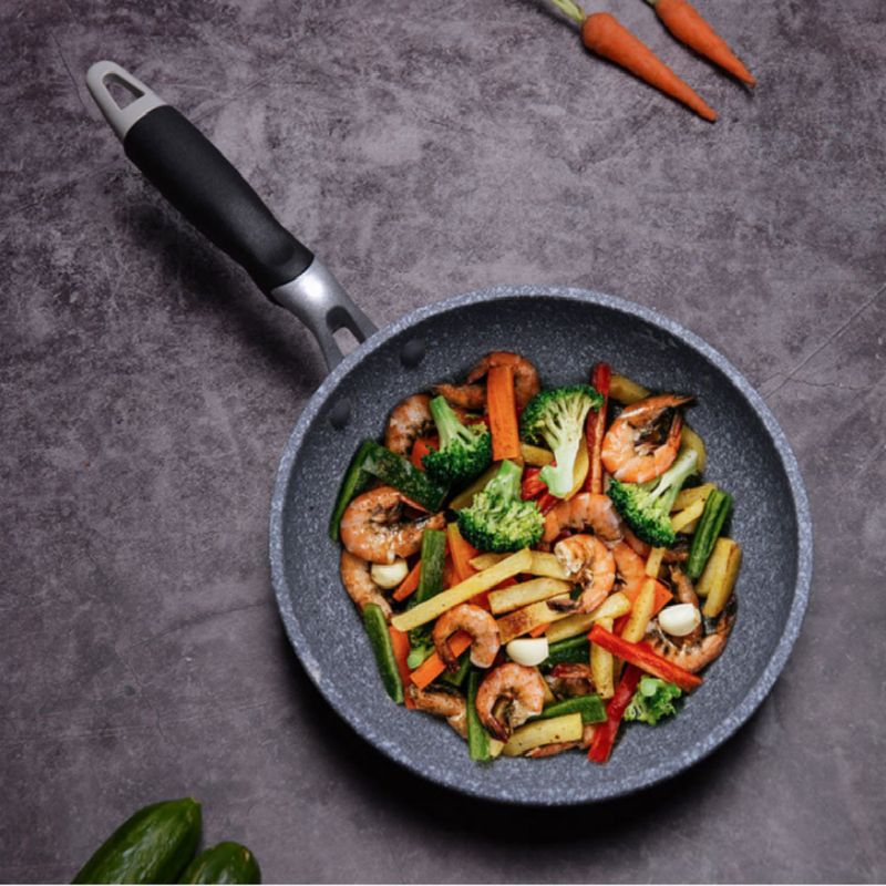 Sartén wok de piedra duradera, antiadherente, de cerámica, para inducción, ideal para cocinar en la cocina a gas o para carne._voghion.com