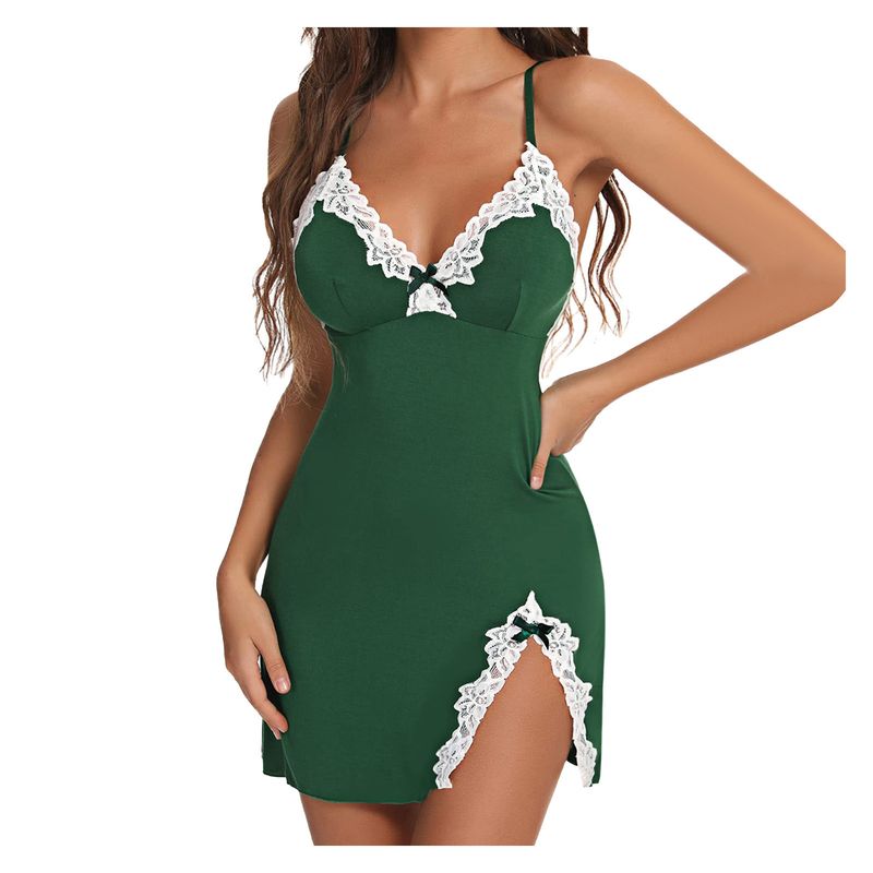 Women's Fun Underwear Deep V Lace Hanging Strap Nightwear Large Size Hip Wrap Sexy Sleepwear Women_voghion.com