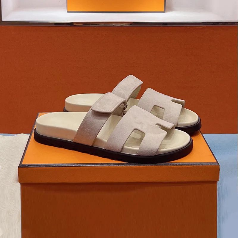 Ciabatte da spiaggia con nastro magico H in pelle di mucca, per donna, con una sola parola, stile da coppia_voghion.com