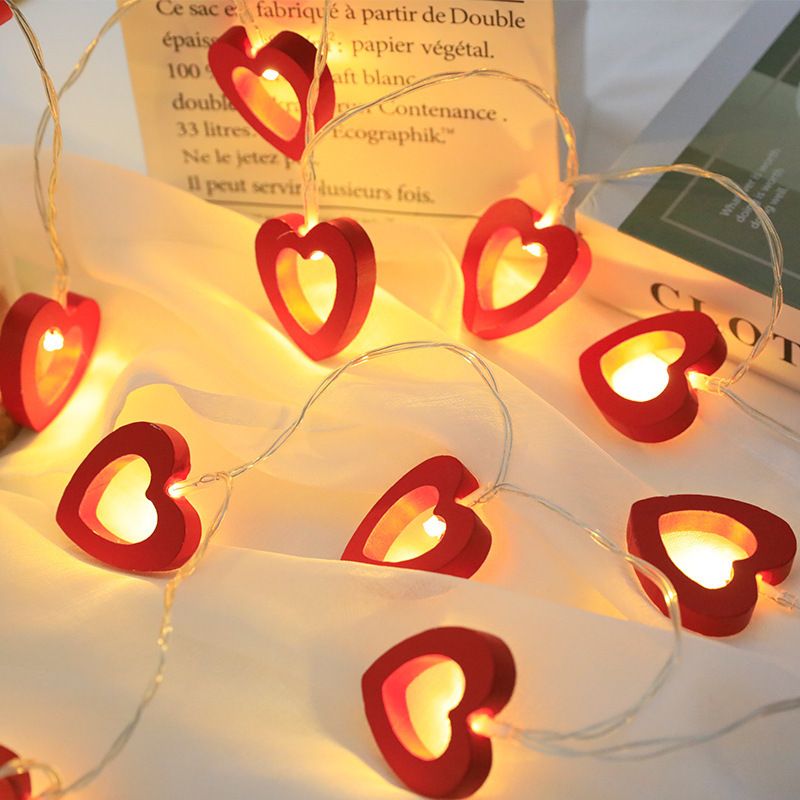 LED Wooden Heart Valentine's Day Wedding Decoration Atmosphere Christmas String Lights In Stock_voghion.com