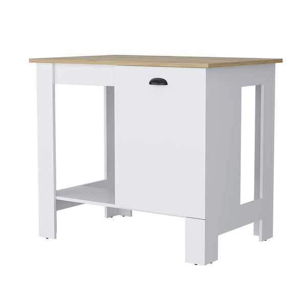Vancouver 1-Door Kitchen Island With Open Shelf White And Macadamia_voghion.com