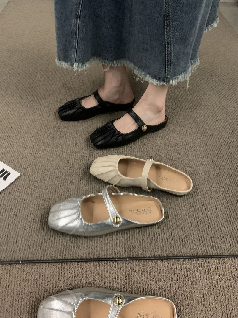 p5 Silberne Baotou-Halbhausschuhe mit flachem Boden draußen tragen 2023 Sommer neue Mutter Mary Jane Muller Damensandalen Einzelschuhe_voghion.com