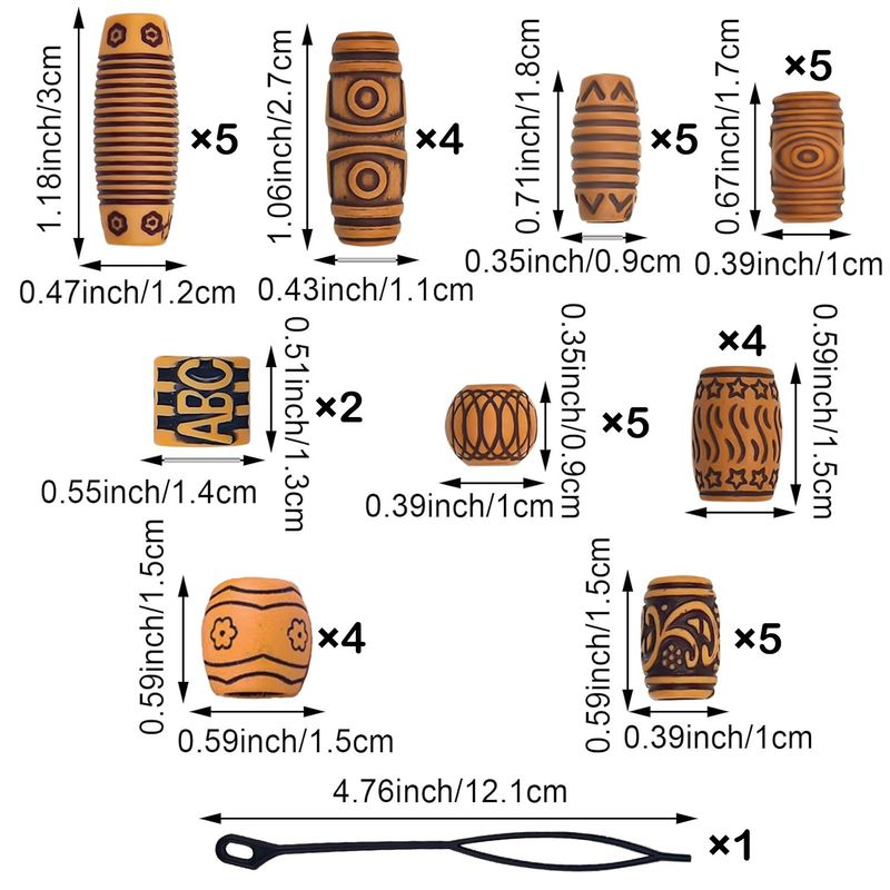 Hair Clips&Pins DIY 50PCS Retro Trend Large Hole Carved Wooden Beads Wig Hair Accessories Dreadlocks Plastic Wooden Beads_voghion.com