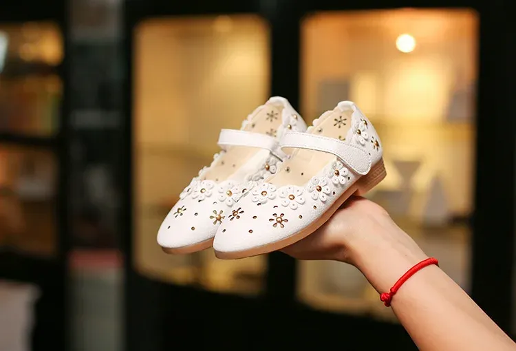 Bambini Bambino Bianco per Festa di Nozze Moda Principessa Scarpe in Pelle con Fondo Morbido Bambini Grandi Ragazze Fiore Appartamenti_voghion.com