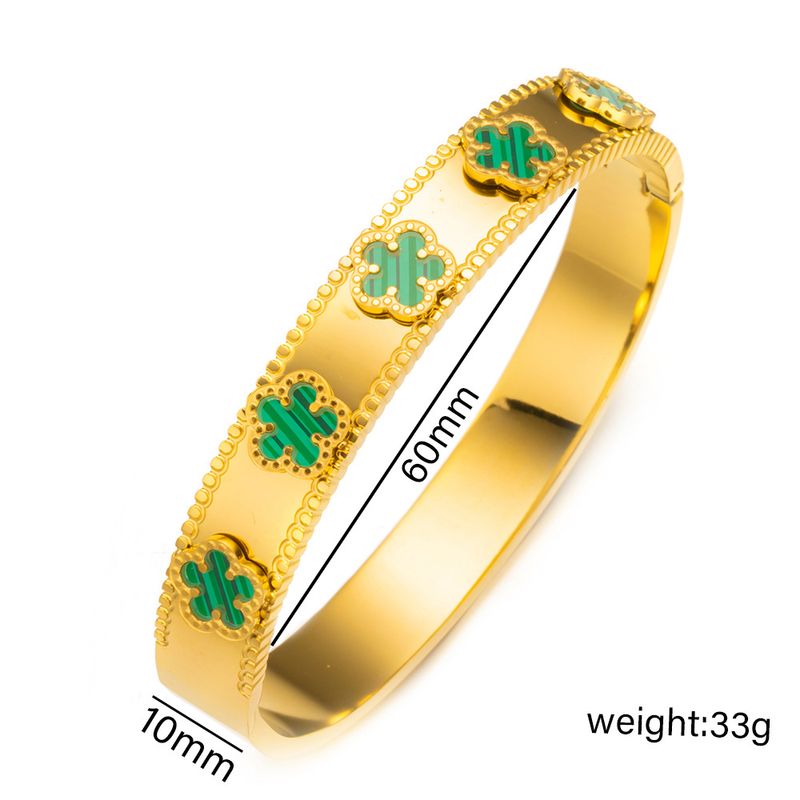 Nouveau bracelet trèfle à cinq feuilles en acier inoxydable avec nacre noire et blanche, bijoux de personnalité haut de gamme et polyvalents_voghion.com