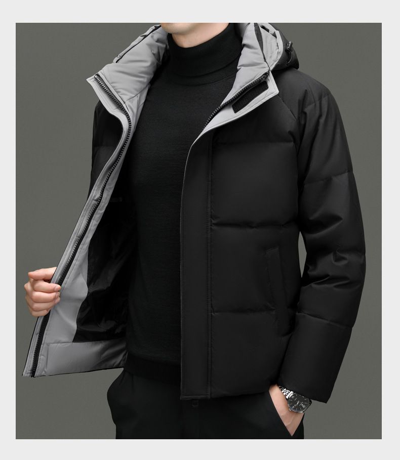 Men's Winter Hooded Down Jacket With Detachable Hood, 550 Fill Power White Duck Down, Windproof & Warm Coat For Youth, Black/Blue/Red_voghion.com