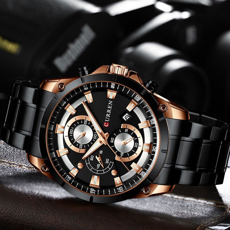 Orologio da uomo impermeabile con datario, cinturino in acciaio inossidabile, movimento al quarzo multifunzione, quadrante rotondo multifunzione_voghion.com