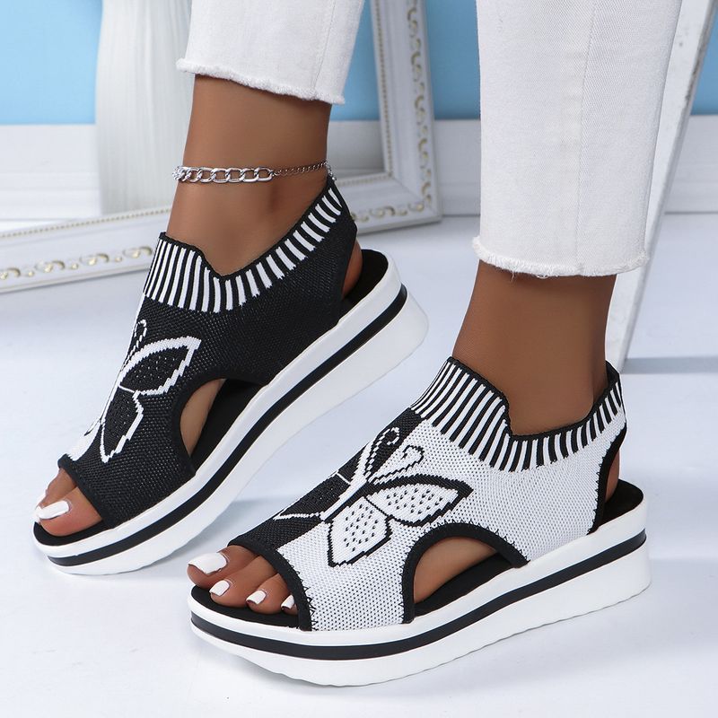Sandales plates décontractées pour femmes, nouvelles sandales respirantes à une pédale, style papillon à blocs de couleurs, bouche de poisson, 2025_voghion.com