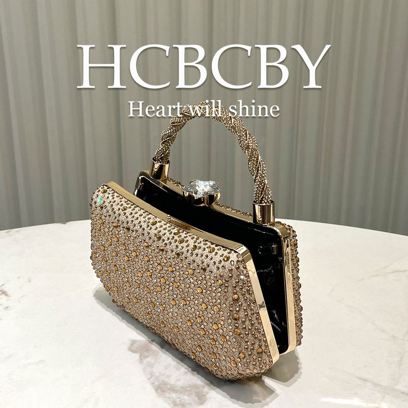 Borsa a mano da sera elegante e alla moda da donna, con pochette in strass e diamanti a doppia faccia color oro lucido._voghion.com